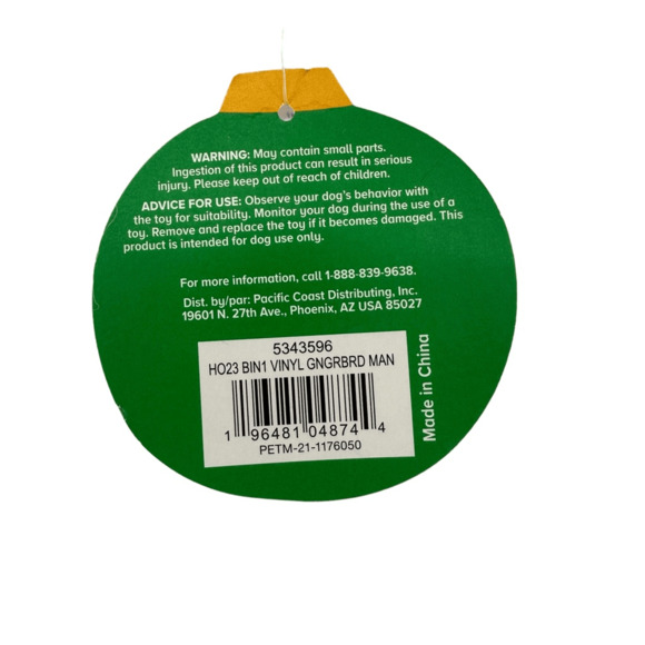 Merry & Bright Gingerbread Vinyl Rubber Squeaky Dog Toy Winter Christmas Holiday - Picture 4 of 4